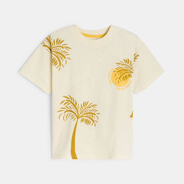 تيشيرت بأكمام قصيرة مطبوع، باللون البيج للأولاد